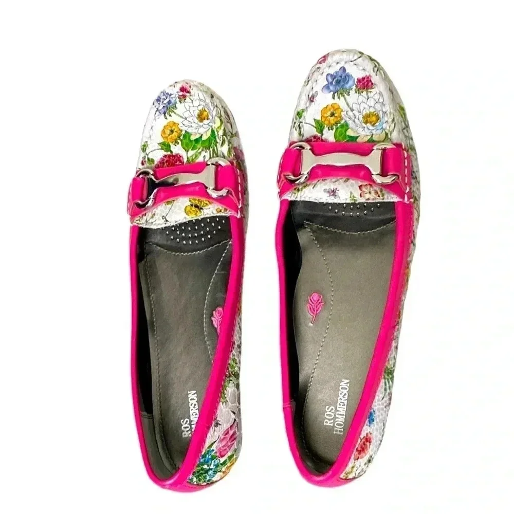 ROS HOMMERSON | Regina Pink White Floral Moc Toe Leather Loafers Size 9SS - Picture 4 of 7